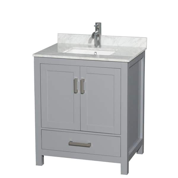 Wyndham Collection Sheffield 30 in. W x 22 in. D x 35.25 in. H Single Bath Vanity in Gray with White Carrara Marble Top