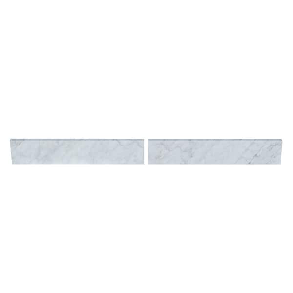 TJAmerican 49 in. W x 0.75 in. x 4 in. Natural Carrara Marble Bathroom Vanity Backsplash (2-Pieces of 24.5 in.)