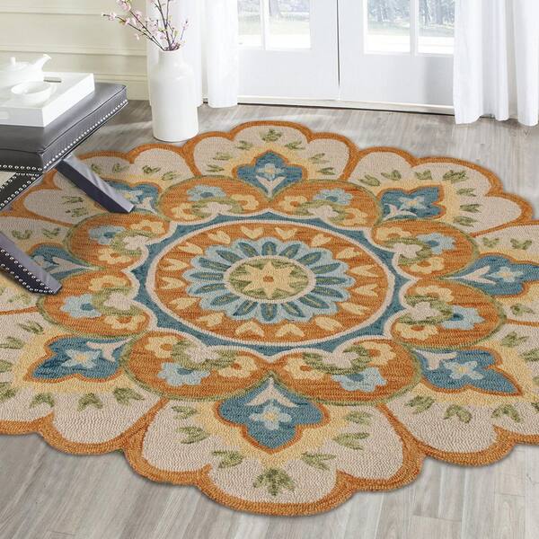 Daliah Hand-Tufted 4 ft. x 4 ft. Rust/Aqua Blue Bohemian Floral