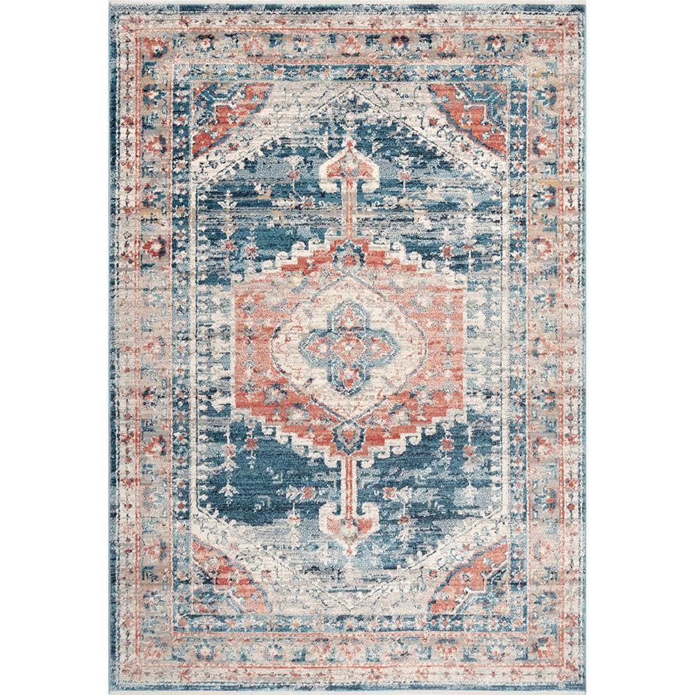 Regal Blue Medallion 4' x 6' Easy-Care Synthetic Area Rug
