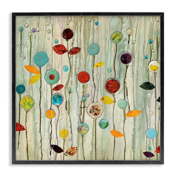 Abstract Whimsical Floral Scene by Classic Collection Black Framed Giclee Art Print Nature 17 in. x 17 in.