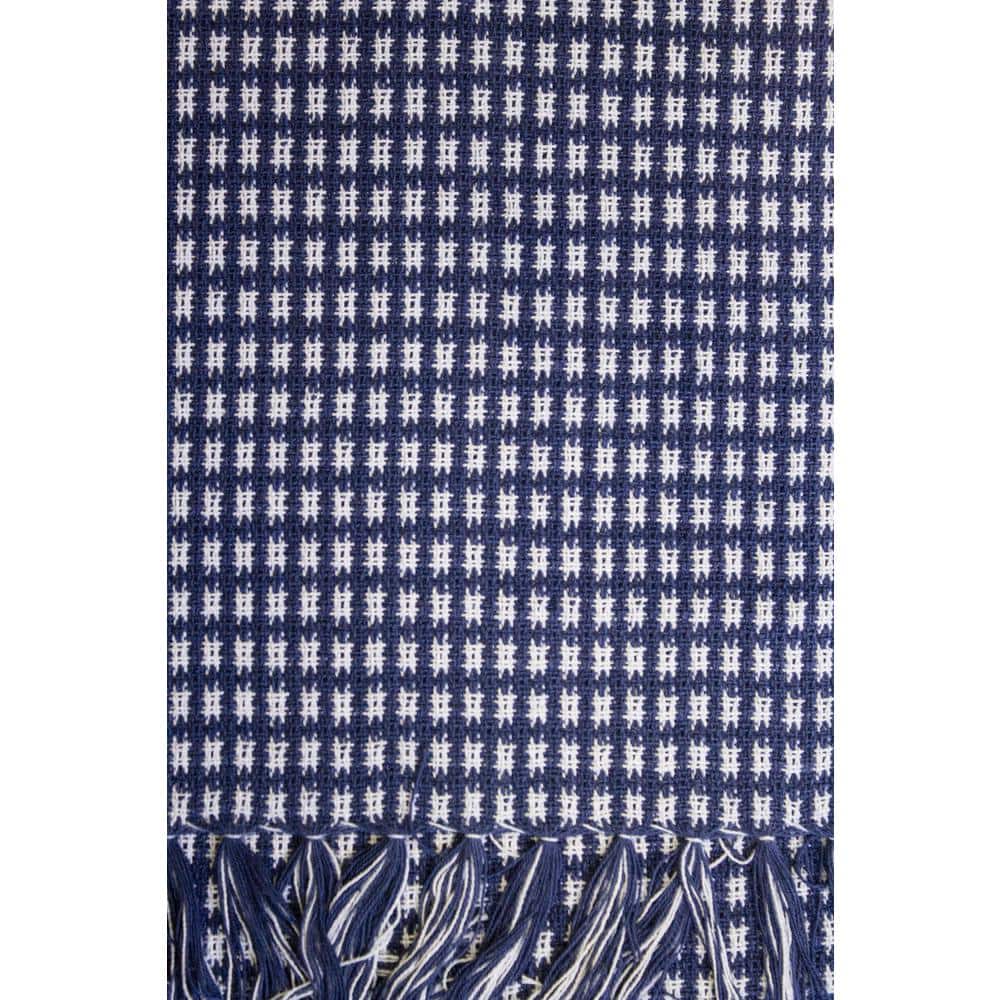 Marine Blue Checkered Cotton Fringed Placemats, Set of 4