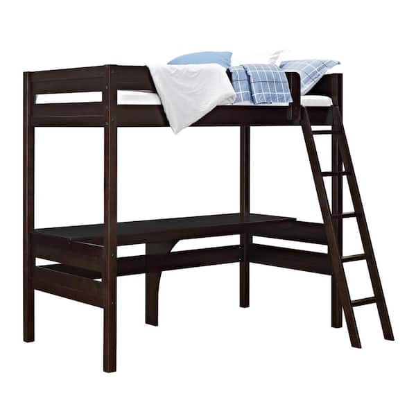 Dorel Living Georgetown Transitional Twin Loft Bed Frame with Desk in Espresso