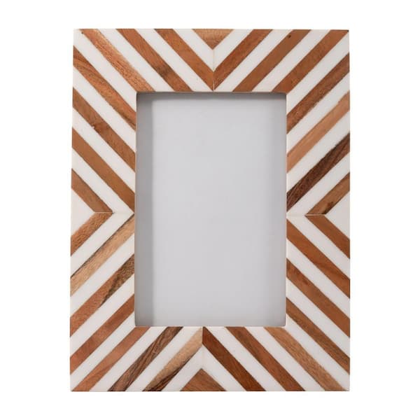 4 in. x 6 in. White Resin Wood Herringbone Lines Picture Frame