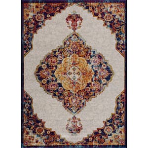 Istanbul Off White Mustard Navy 5 ft. x 7 ft. Area Rug