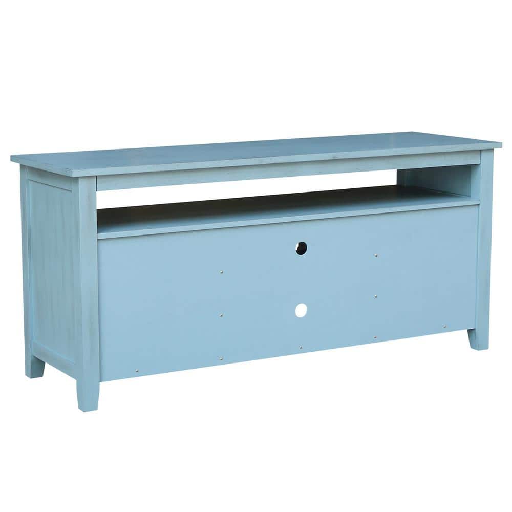 Ocean Blue Solid Wood 60" Entertainment TV Stand with Cabinet
