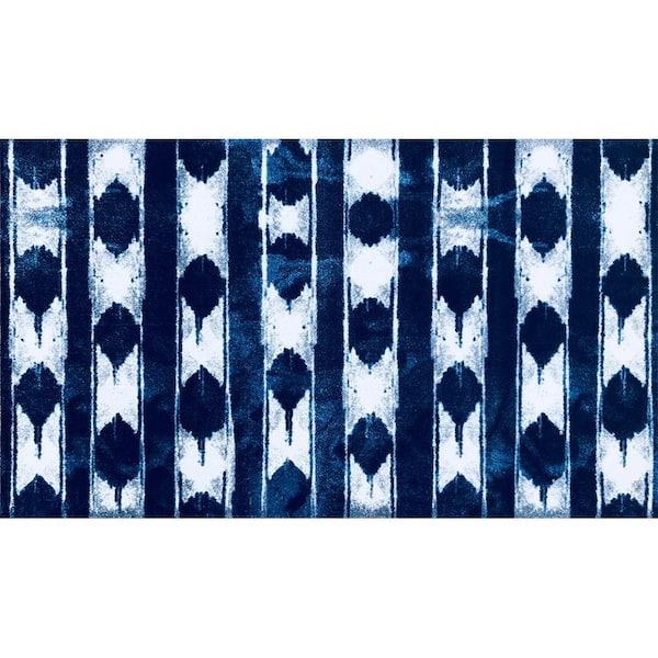Studio 67 INDIGO Washable Navy White 2 ft. 3 in. x 3 ft. 11 in. Medium Mat Floor Mat Area Rug