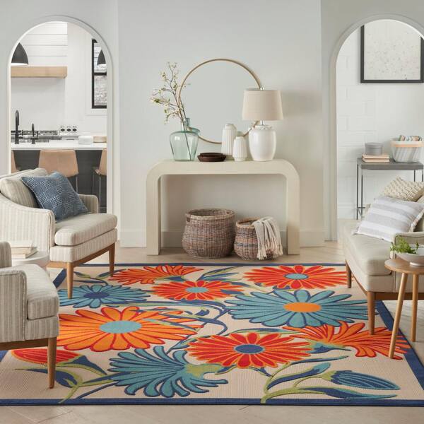 Nourison Aloha Multicolor 10 ft. x 14 ft. Botanical Contemporary