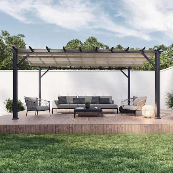 Florence 11 ft. x 16 ft. Aluminum Pergola in Gray Finish and Sand Canopy