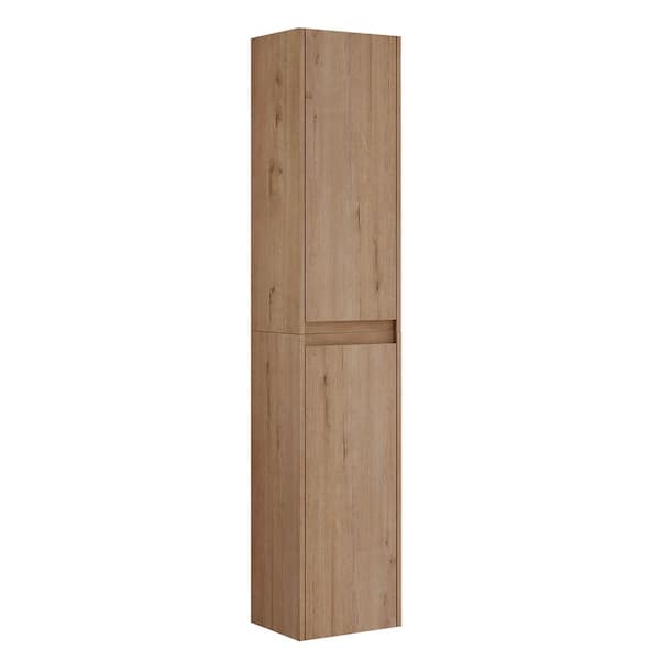 10 in. W x 12 in. D x 60 in. H Bathroom Side Linen Cabinet, with Double Buffer Door, Imitative Oak