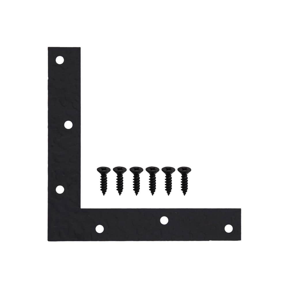 (4-Pack) 6 in. Black Hammered Flat Corner Brace