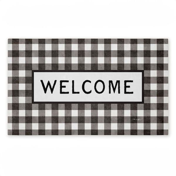 Black Checkered Gingham Welcome Black 18 in. x 30 in. Polyester Non-Slip Outdoor Door Mat