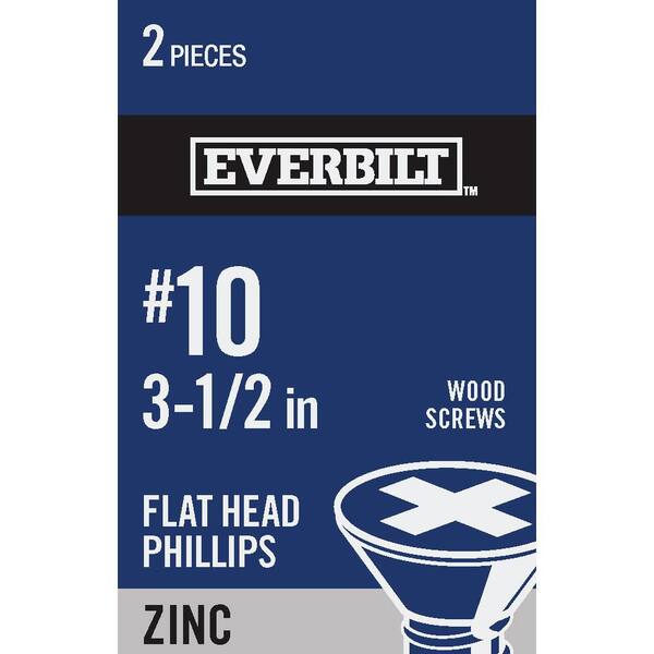Everbilt #10 x 3-1/2 in. Zinc Plated Phillips Flat Head Wood Screw (2-Pack)