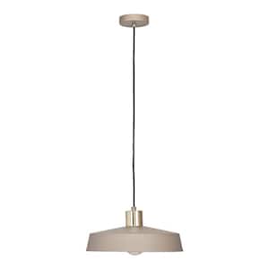 Valdiola 14.17 in. W x 80 in. H 1-Light Sand with Brushed Polished Brass Accent Shaded Pendant Light with Metal Shade