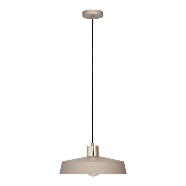 Eglo Valdiola 14.17 in. W x 80 in. H 1-Light Sand with Brushed Polished Brass Accent Shaded Pendant Light with Metal Shade