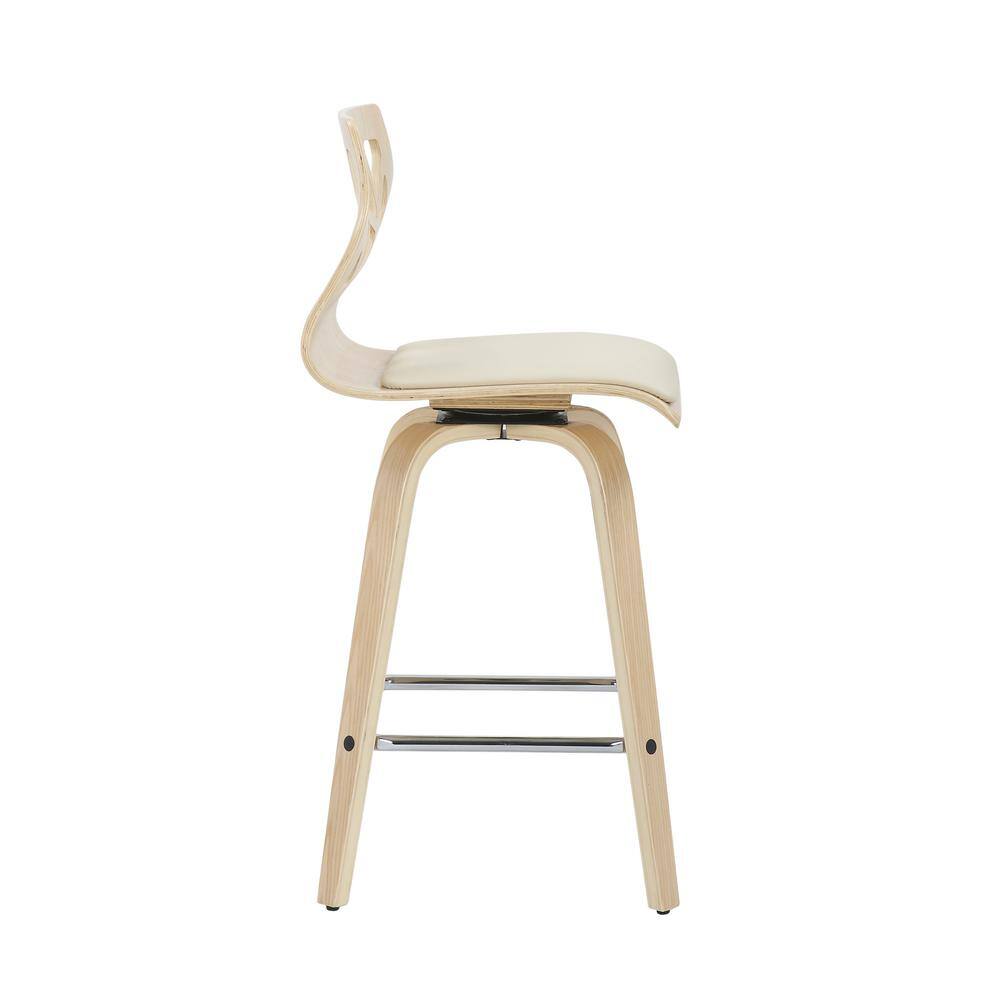 Natural Wood and Cream Faux Leather Mid-Century Modern Counter Stools