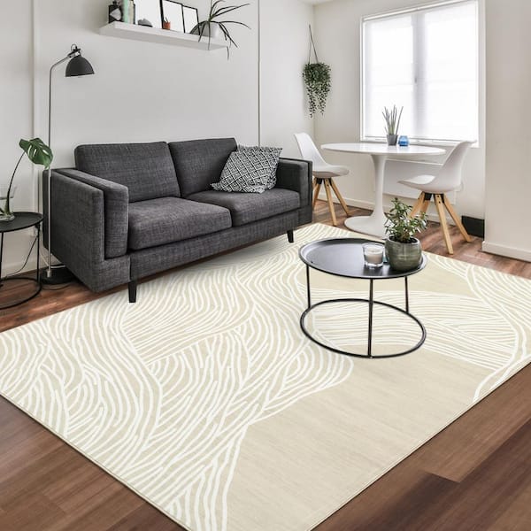Camel 8 ft. x 10 ft. Modern Abstract Carpet Washable Rug Living Room Carpet Soft Non-Slip Imitation Cashmere Area Rug