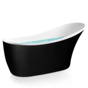 63.6 in. Acrylic Reversible Drain Oval Slipper Flatbottom Freestanding Bathtub in Black and White