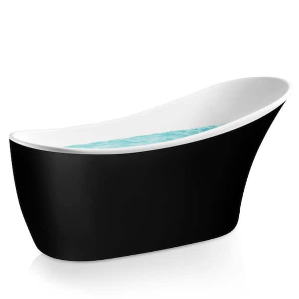 AKDY 63.6 in. Acrylic Reversible Drain Oval Slipper Flatbottom Freestanding Bathtub in Black and White