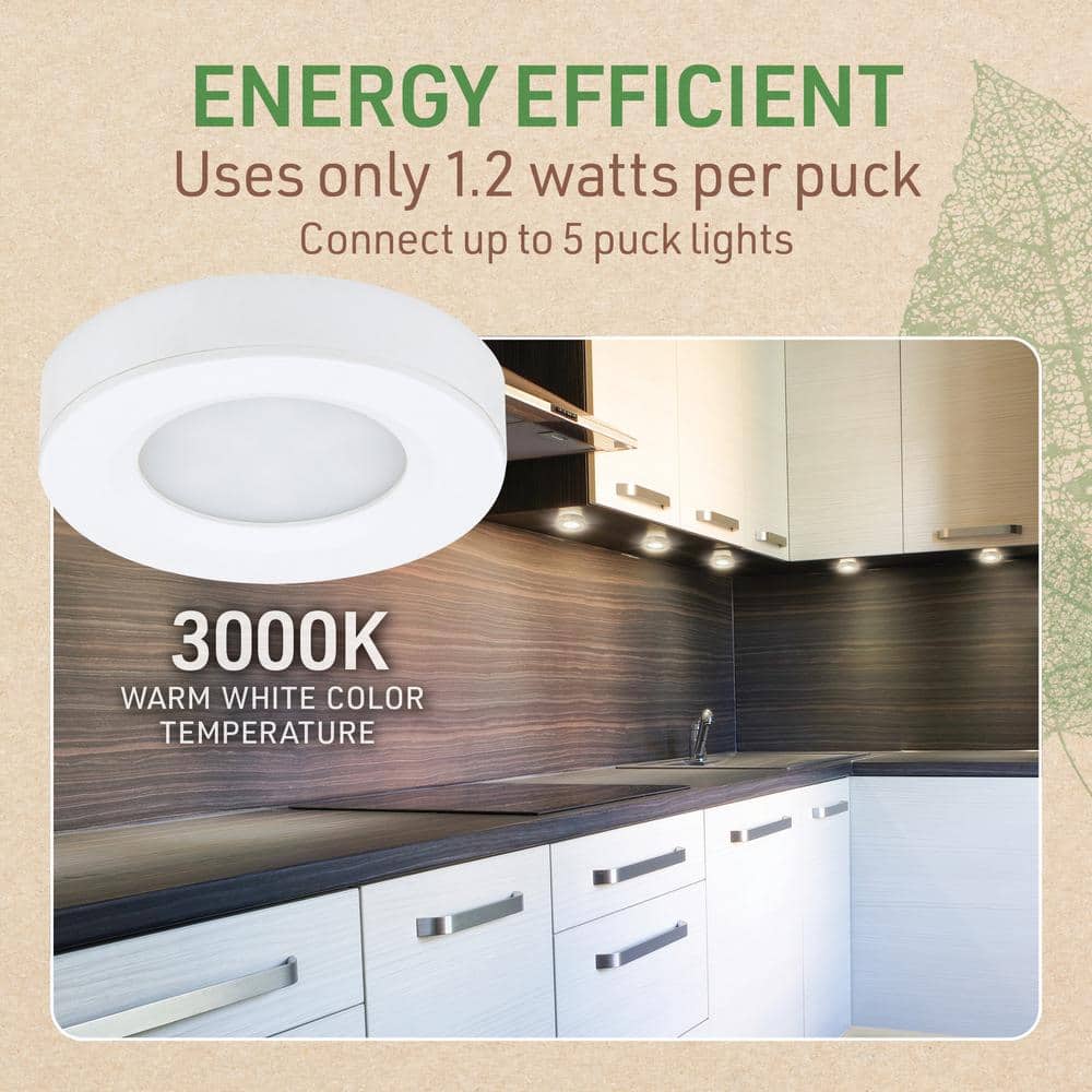 Warm White LED Puck Light Kit with Switch, 3-Pack