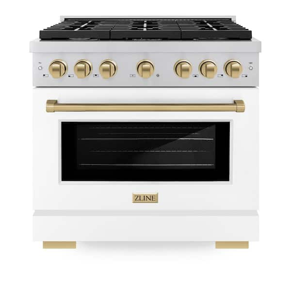 ZLINE Kitchen and Bath Autograph Edition 36 in. 6-Burner Gas Range with Convection Oven in Stainless Steel, White Matte and Champagne Bronze
