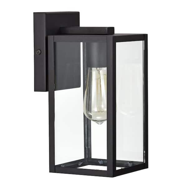 Tidoin 1-Light Black Hardwired Outdoor Wall Lantern Sconce Porch Light With Clear Glass