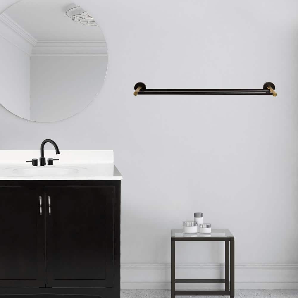 Kelton Matte Black and Satin Gold Double Towel Bar 24"