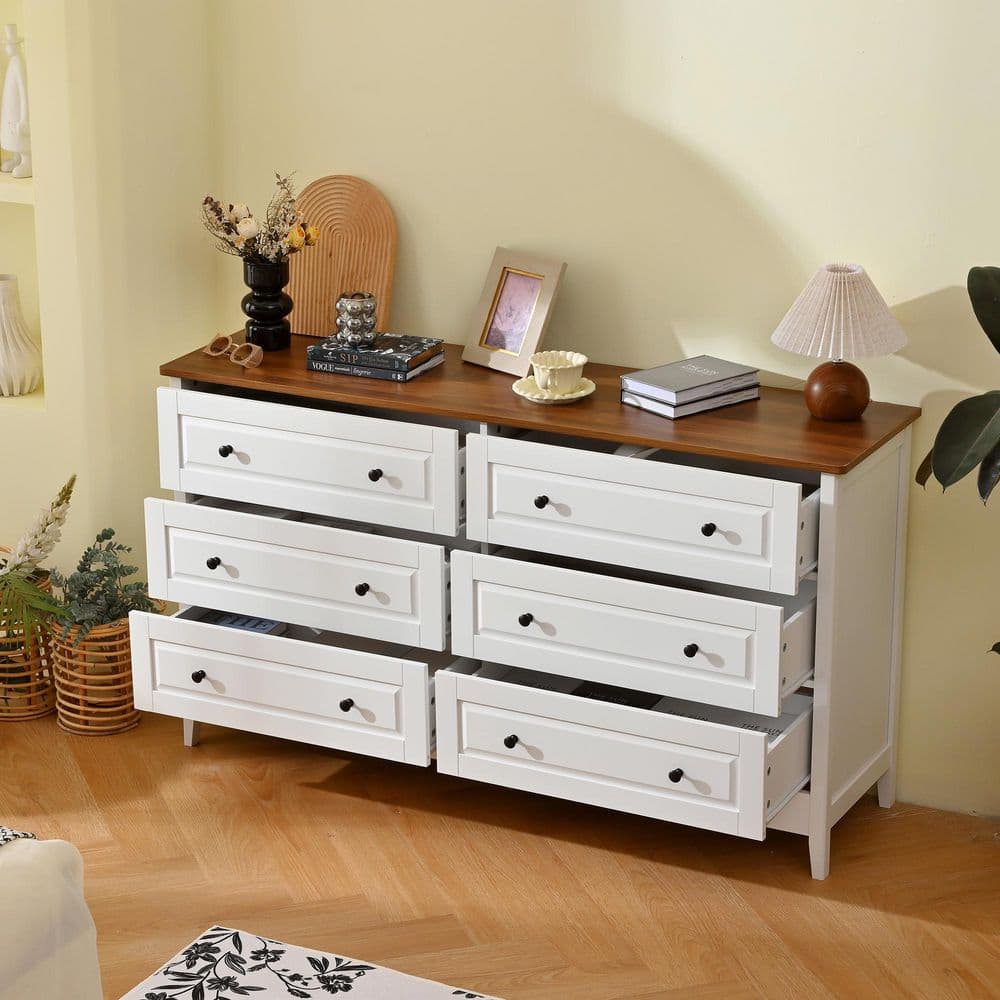 Eulalia Modern Chest Ivory White 31.50 in. H Wood Storage Cabinet with 6-Drawers and Metal Handles