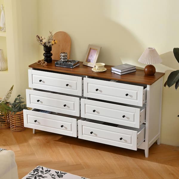 Noble House Eulalia Modern Chest Ivory White 31.50 in. H Wood Storage  Cabinet with 6-Drawers and Metal Handles 144068