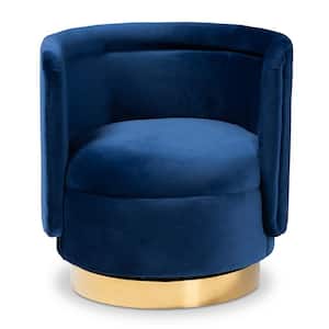 Saffi Royal Blue and Gold Fabric Accent Chair