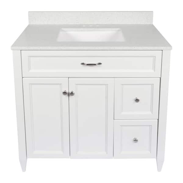 Vail 37 in. W x 22 in. D x 36 in. H Bath Vanity in White with Quartz Stone Galaxy White Top with White Basin