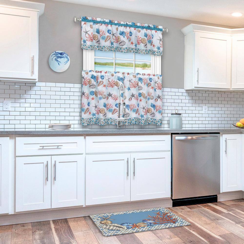 Blue Nautical Marine Print Polyester Tier Valance Set