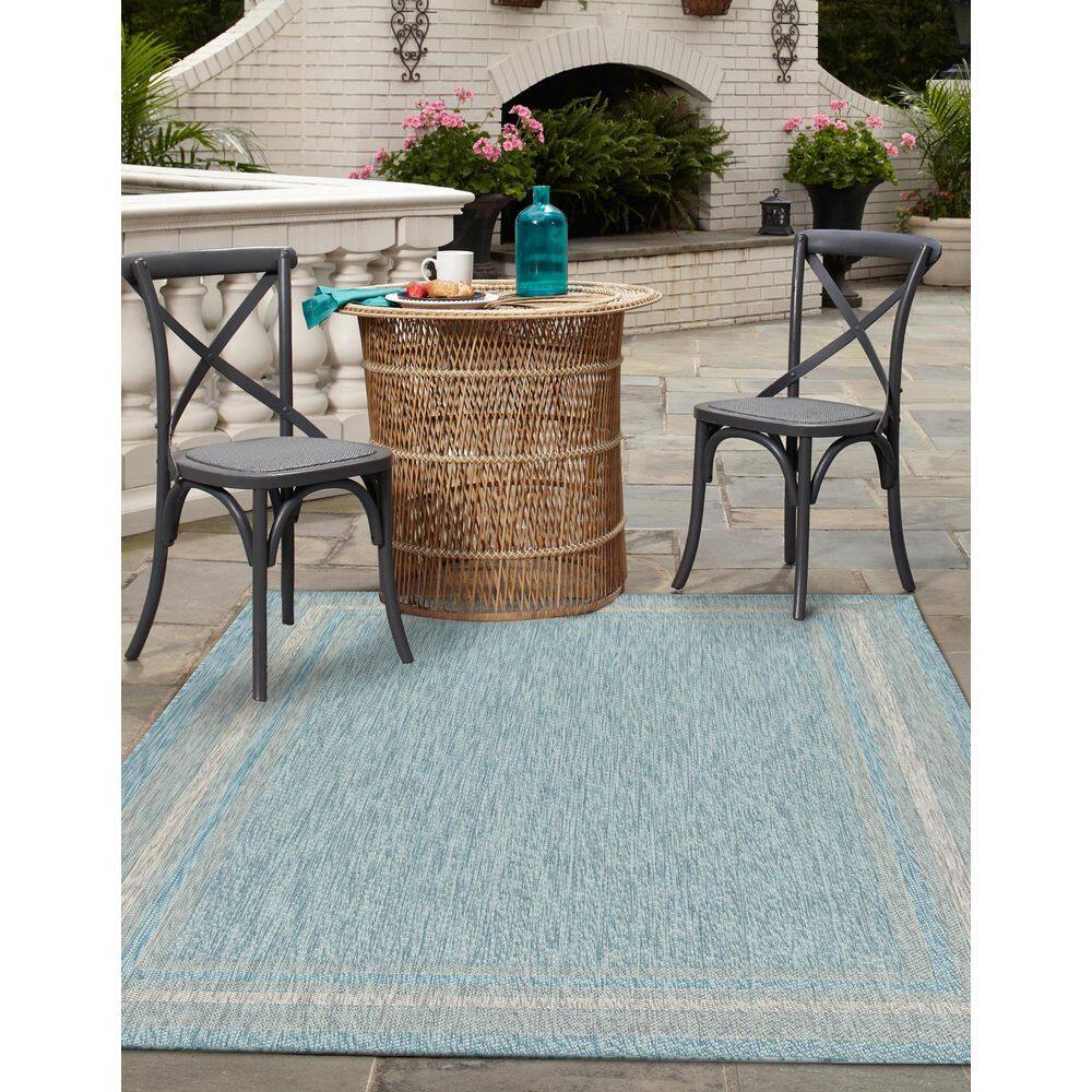 Aquamarine Elegance 4' x 6' Flat Woven Outdoor Rug