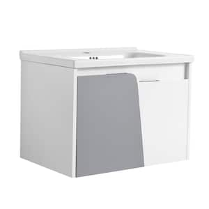 27.80 in. W x 18.50 in. D x 20.70 in. H Floating Wall-Mounted Bath Vanity in White with White Ceramic Top