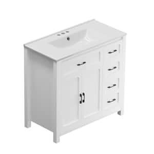 18.3 in. D x 36 in. W. x 34 in. H Single Sink Bath Vanity in White with White Cultured Marble Top