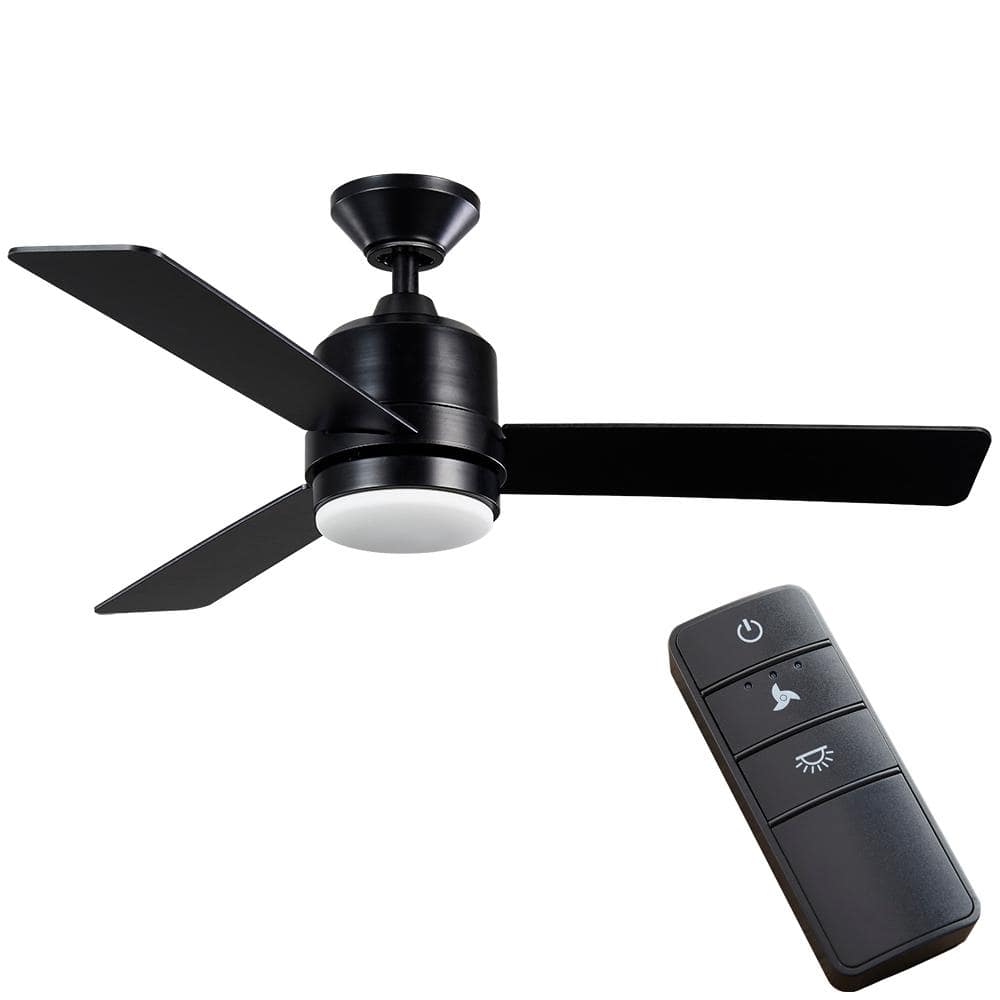 Hampton Bay Castlegate 44 in. Indoor Integrated LED Matte Black Ceiling Fan with 3 Reversible Blades, Light Kit and Remote Control