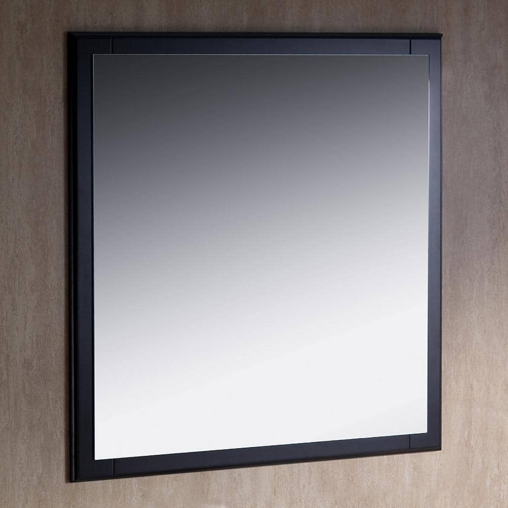 Espresso Carved Wood 32" Modern Bathroom Vanity Mirror