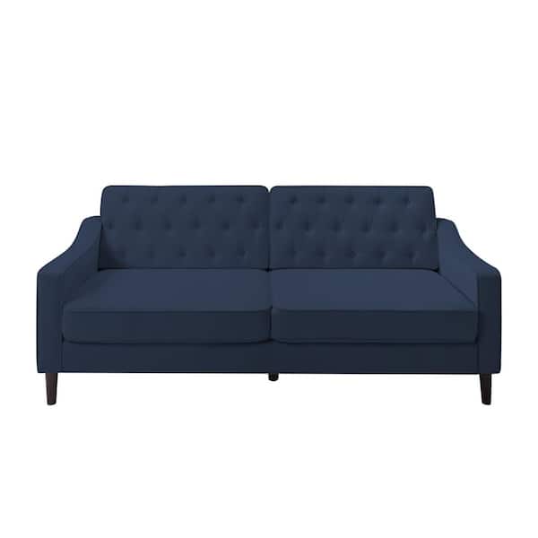 Unbranded 77.2 in. Wide Square Arm Polyester Straight Sofa in Navy Blue