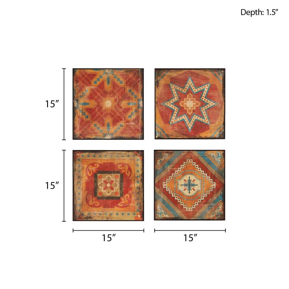 Moroccan Tile Red and Blue 4-Piece Abstract Canvas Set