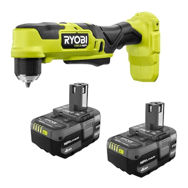 ONE+ 18V Lithium-Ion 4.0 Ah Battery (2-Pack) with ONE+ HP 18V Brushless Cordless Compact 3/8 in. Right Angle Drill