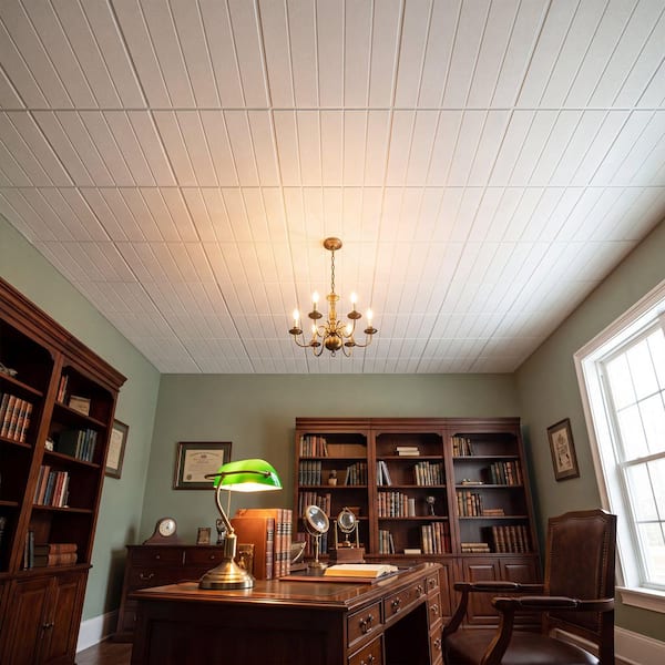 Bead Board 1.6 ft. x 1.6 ft. Glue Up Foam Ceiling Tile in Plain White (21.6 sq. ft./case)