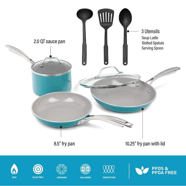 Gotham Steel 8 Piece Cookware Set Pots and Pans Set with Ultra Nonstick Ceramic Coating-Aqua Blue