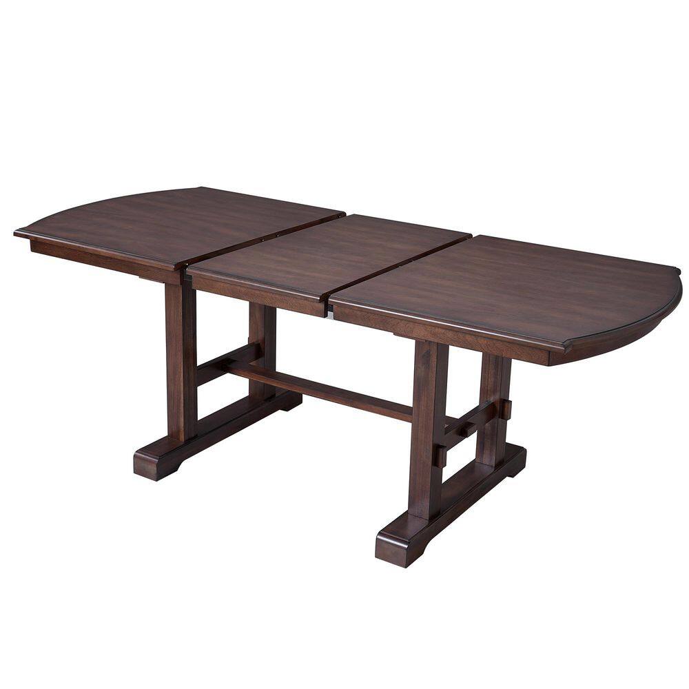 Wilbur Mid-Century Modern Extendable Cherry MDF and Solid Wood Veneer Trestle Dining Table Seats 8 with Removable Leaf