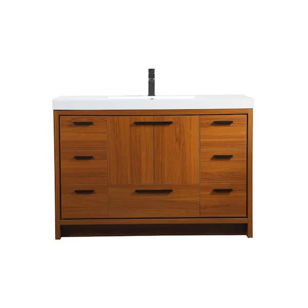 Unbranded Timeless Home 48 in. W Single Bath Vanity in Teak with Resin Vanity Top in White with White Basin