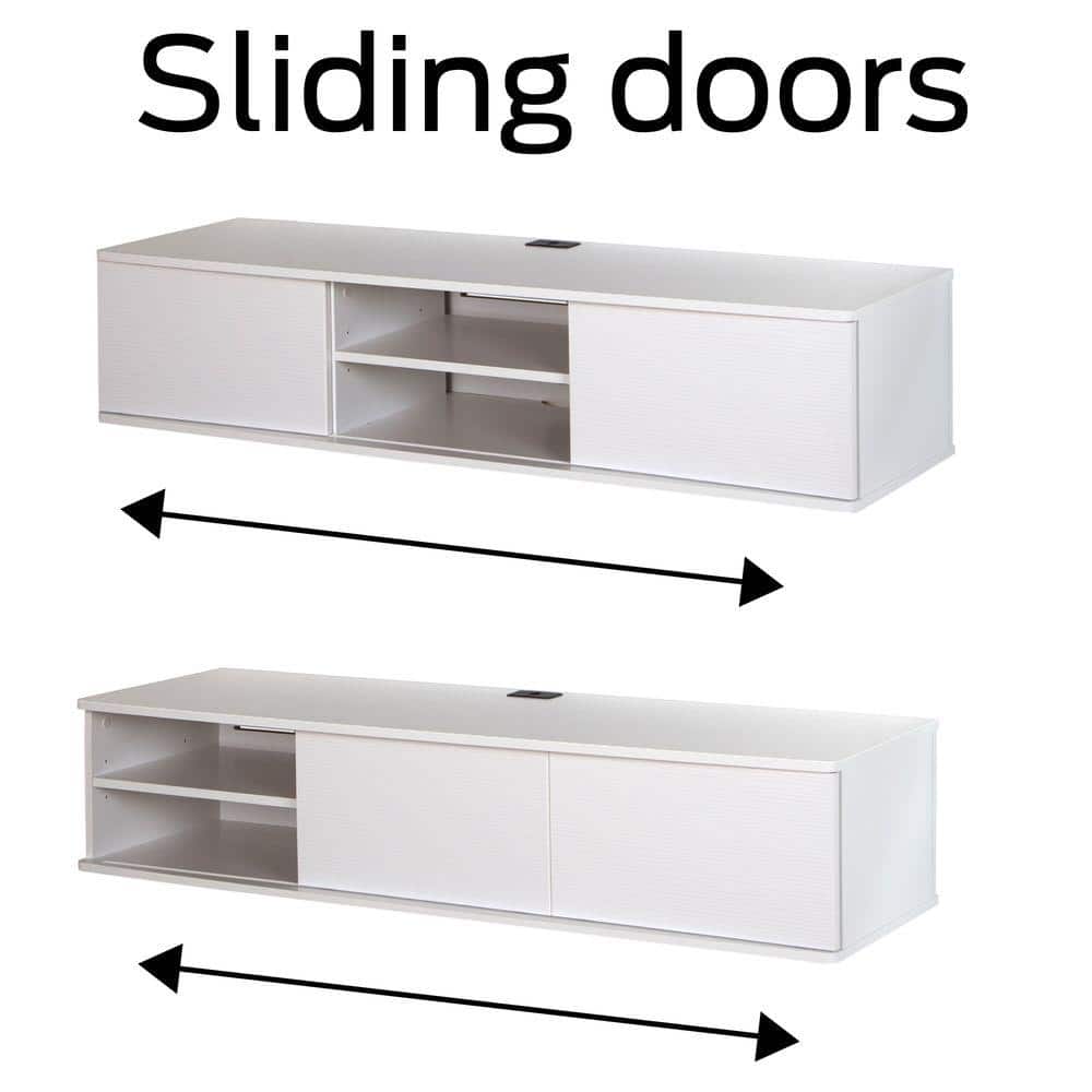 Agora Pure White Floating TV Stand with Cabinet