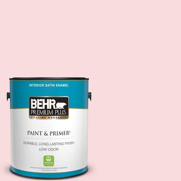 BEHR PREMIUM PLUS 1 gal. #130C-1 Powdered Blush Satin Enamel Low Odor Interior Paint & Primer