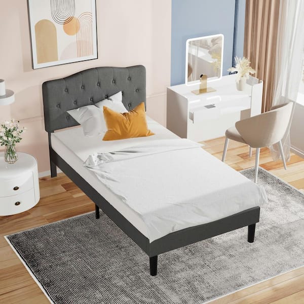 F74 offers Full Size Bed Frame with Headboard Button Tufted, Modern Upholstered Platfor