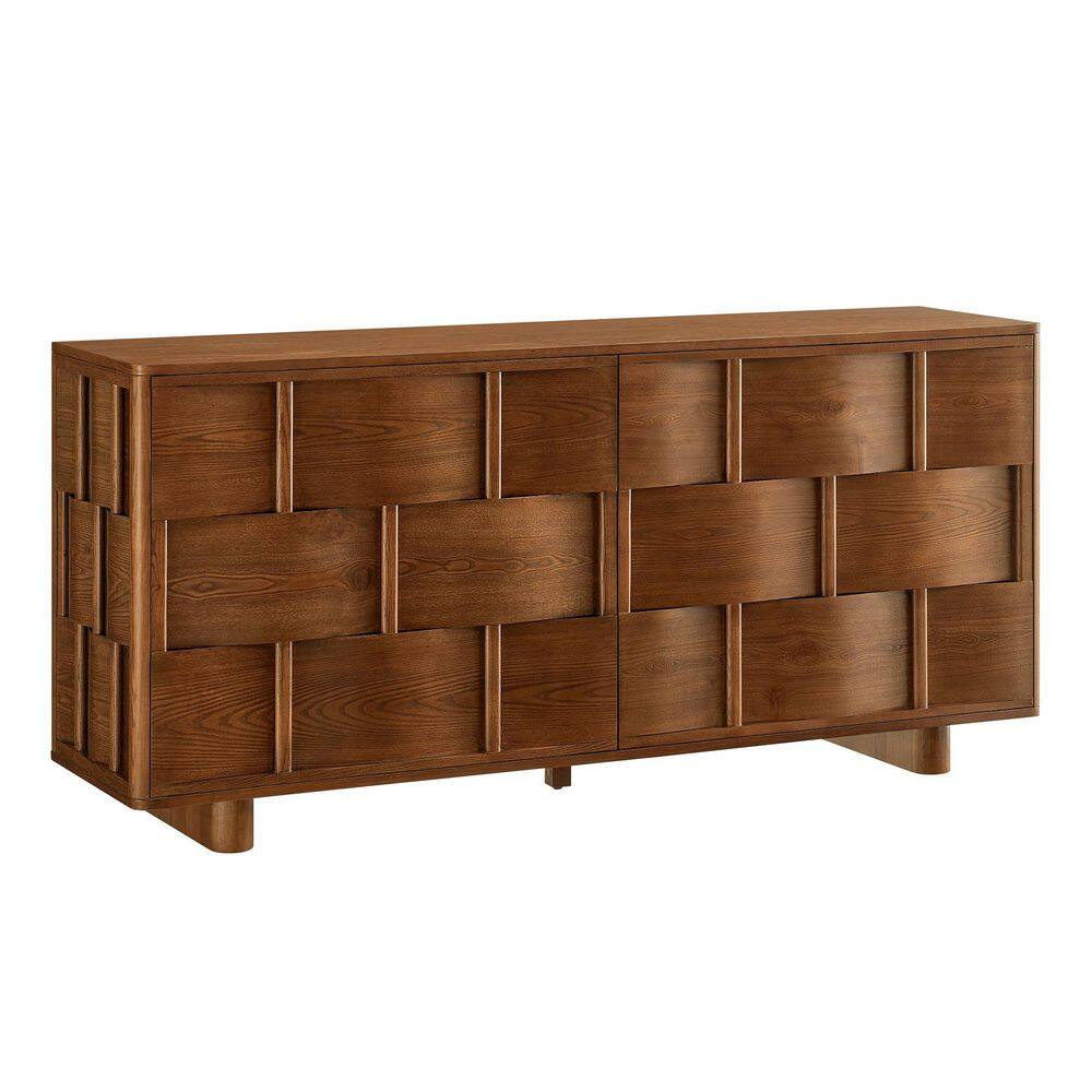 Foundry 71 Inch Woven Design Wood Sideboard Buffet Cabinet in Walnut