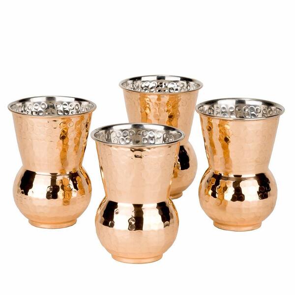 Old Dutch 12 oz. Hammered Solid Copper Hourglass Tumbler (Set of 4)