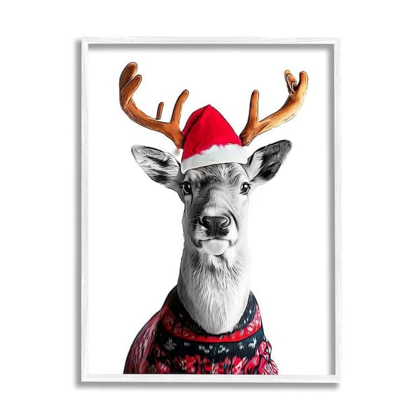 Stupell Industries Deer in Holiday Sweater by Annalisa Latella 1-Piece Framed Graphic Print Animal Poster Art Print 14 in. x 11 in.